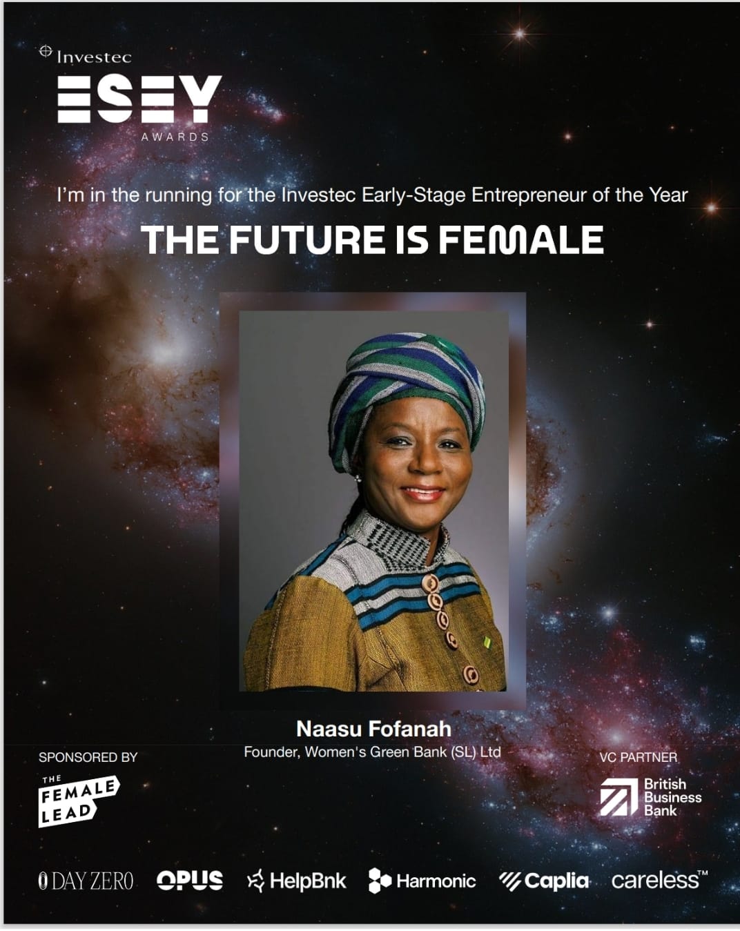 ESEY Awards 2026 graphic for Naasu Fofanah, Founder of Women's Green Bank, in the category The Future is Women